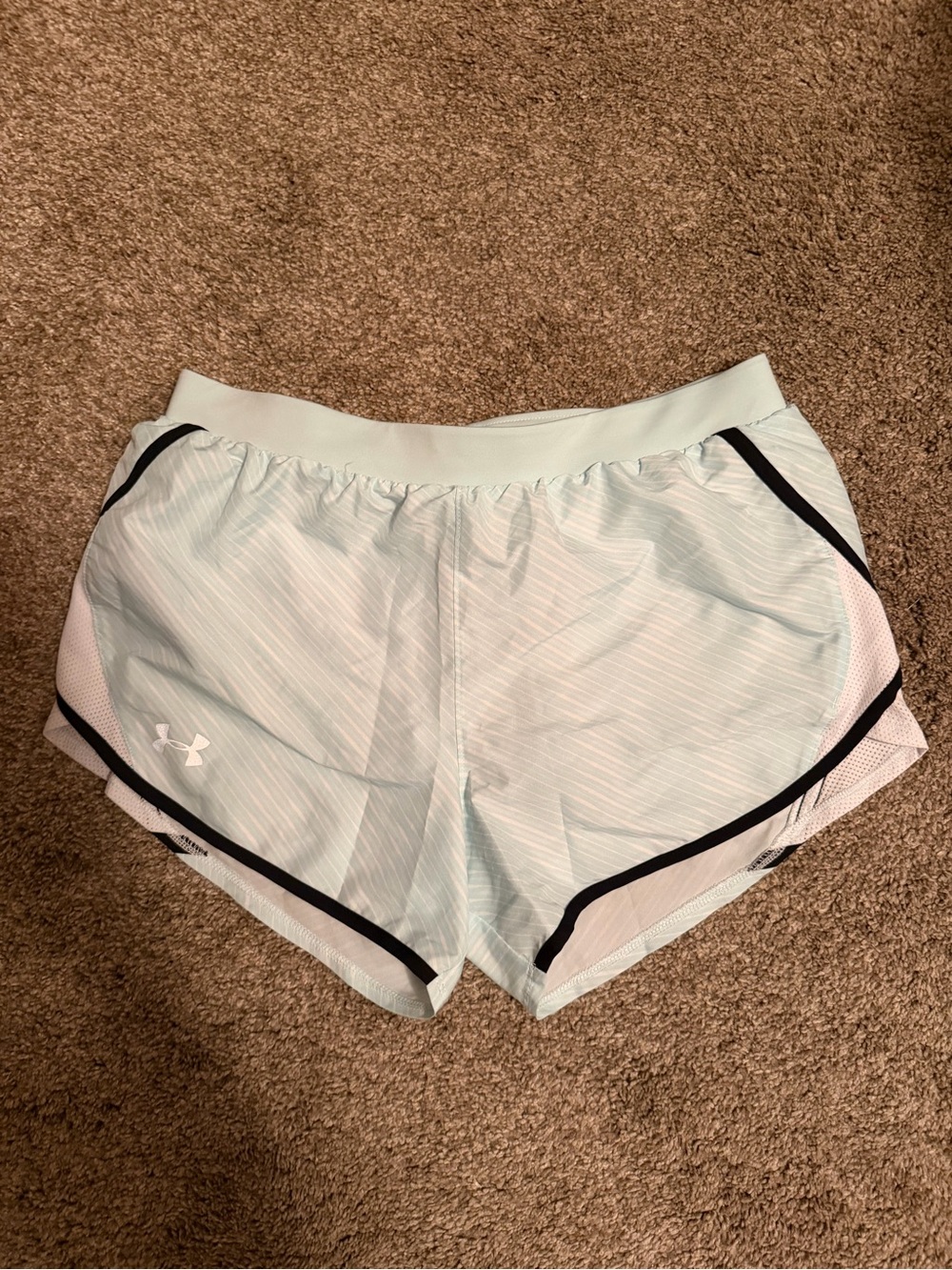 Under Armour Women's Pale Blue Athletic Running Shorts with Black Trim